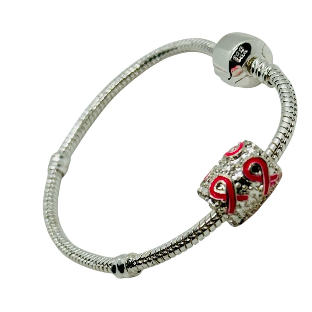925 silver- Snack bracelet/breast cancer charm. NWOT